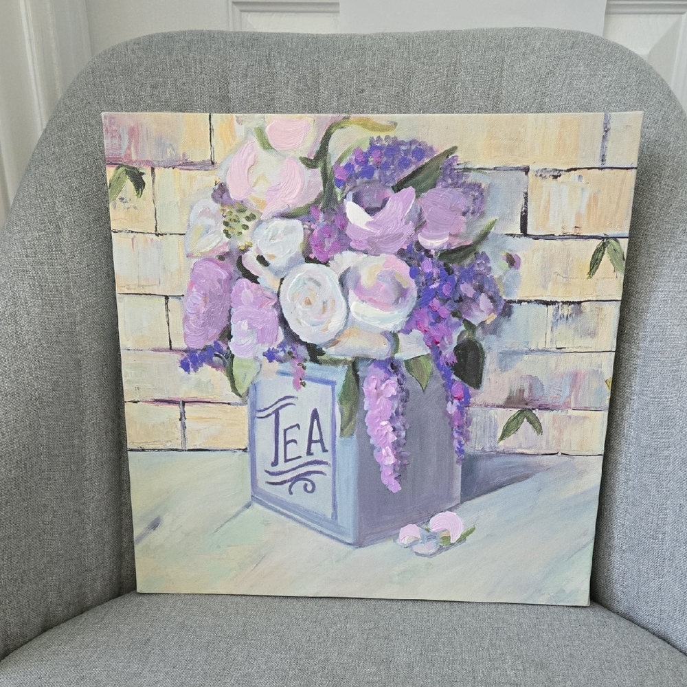 Floral Canvas Art Floral Arrangement In Tea Tin, NWT